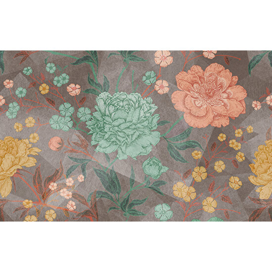Moda Duvar Vintage Büyük Çiçekler Vinil Duvar Kağıdı Tutkal Hediyeli