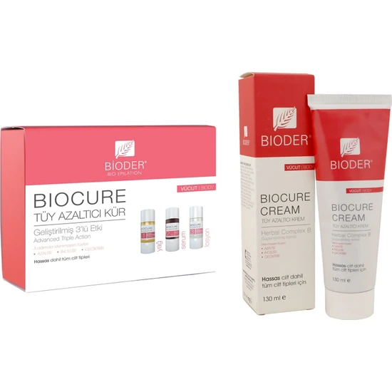 Bioder Biocure Tüy Azaltıcı Krem Vücut 130 ml + Vücut Tüy Azaltıcı Kür  Set 3 x 10 ml