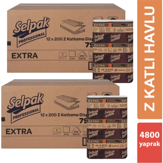 Selpak Extra Z Katlama Dispenser Havlu 200'LÜ 24 Paket  21.5 x 24 cm 2 Koli