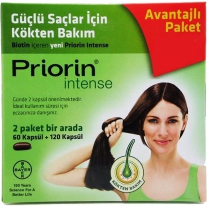 Bayer Priorin Intense 120 + 60 Kapsül Avantajlı Paket Biotin İçeren Güçlü Saç Bakımı