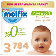 Molfix Puresoft Bebek Bezi Beden:3 (4-9kg) Midi 784 Lü Dev Ultra Avantaj Pk