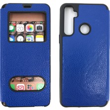 Nettech Realme 5i Uyumlu Pencereli Kapaklı Kılıf Mavi
