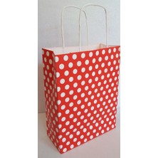 Event Party Store Kraft Kağıt Çanta Kırmızı Puanlı 25CM x 30CM - 1 Adet