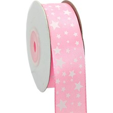 Süsle Bebek ve Parti Saten Kurdele, Yıldız Baskılı, 2,50 cm x 23 mt - PEMBE