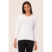 Disentis Modest Yuvarlak Yaka Uzun Kollu Viskon Beyaz Body