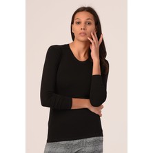 Disentis Modest Yuvarlak Yaka Uzun Kollu Viskon Siyah Body