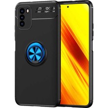 Caseart Xiaomi Redmi 9t Kılıf Renkli Yüzüklü Manyetik Silikon Kapak Siyah - Mavi