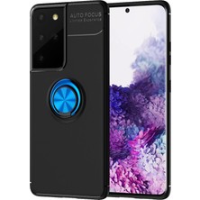 Caseart Samsung Galaxy S21 Ultra Kılıf Renkli Yüzüklü Manyetik Silikon Kapak Siyah - Mavi