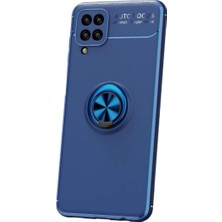 Caseart Samsung Galaxy A12 Kılıf Renkli Yüzüklü Manyetik Silikon Kapak Mavi - Mavi