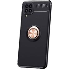 Caseart Samsung Galaxy A12 Kılıf Renkli Yüzüklü Manyetik Silikon Kapak Siyah - Rose Gold