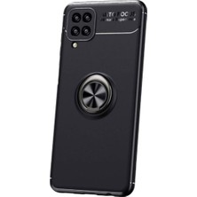 Caseart Samsung Galaxy A12 Kılıf Renkli Yüzüklü Manyetik Silikon Kapak Siyah - Siyah