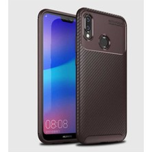 Caseart Huawei Y7 Prime 2019 Karbon Tasarımlı Kapak - Kahverengi