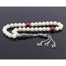 Gül Endam 925 Ayar Gümüş Püsküllü Küre Kesim Harf Hediyeli Sedef-Mercan Doğaltaş Tesbih