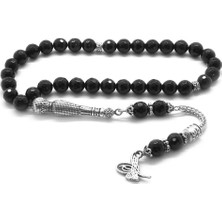 Gül Endam Kararmaz Metal Tuğra Püsküllü Fasetalı Küre Kesim Oniks Doğaltaş Tesbih