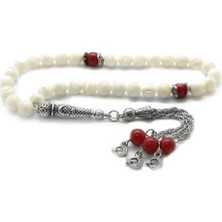 Gül Endam Kararmaz Metal Ayyıldız Püsküllü Küre Kesim Sedef-Mercan Doğaltaş Tesbih