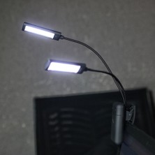 Ecuy Mandallı Çift Başlıklı Smd LED USB - Pillii  Kademeli Işık Kıskaçlı Kitap Okuma ve Masa Lambası Pc Lambası