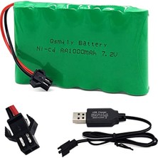 OEM 7.2V 1000 Mah Ni-Cd Batarya ve USB Şarj Cihazı Siyah Soketli