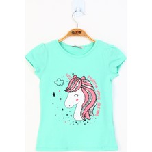 Toontoy Kız Çocuk Unicorn Baskılı Pul Işlemeli Tişört