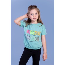 Toontoy Kız Çocuk Workout Baskılı Taş Işlemeli Tişört