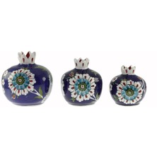 Otantik Çini 3 Lü Kombin Mavi Zemin Lotus Çiçeği Dekorlu Dekoratif Nar Takımı