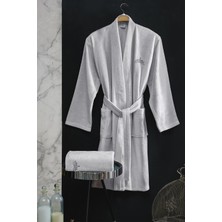 Upline Rise Gri Pamuk Ekstra Yumuşak L - XL Erkek Kimono & Bornoz Seti