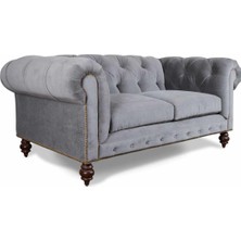 Hanel Mobilya Soho Chesterfield Chester Koltuk Gri Kadife Kumaş