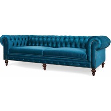 Hanel Mobilya Klasik Chesterfield Chester Kanepe Mavi Kadife