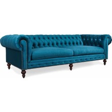 Hanel Mobilya Klasik Chesterfield Chester Kanepe Mavi Kadife