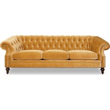 Hanel Mobilya Bitmore Chesterfield Chester Kanepe Sarı Kadife Kumaş