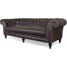 Hanel Mobilya Englısh Chesterfield Chester Koltuk Koyu Kahve Mat Suni Deri