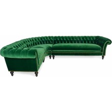 Hanel Mobilya Englısh Chesterfield Chester Köşe Koltuk Takımı Yeşil Kadife