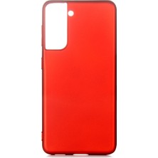 Hesaplı Dünya Samsung Galaxy S21 Plus Kılıf Mat Renkli Esnek Silikon Kırmızı Renk Prm