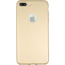 Hesaplı Dünya iPhone 8 Plus Kılıf Mat Renkli Esnek Silikon Gold Renk Prm