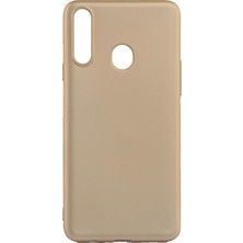 Hesaplı Dünya Samsung Galaxy A20S Kılıf Mat Renkli Esnek Silikon Gold Renk Prm