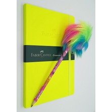 Faber-Castell A5 Suni Deri Çizgisiz Ajanda Neon Sarı + Tüylü Pony Kurşun Kalem