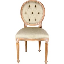 Hanel Mobilya Madalyon Kapitoneli Ahşap Mutfak ve Yemek Masası Sandalyesi Krem
