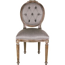 Hanel Mobilya Madalyon Kapitoneli Ahşap Mutfak ve Yemek Masası Sandalyesi Gri