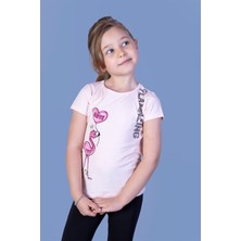 Toontoy Kids Toontoy Kız Çocuk Flamingo Desenli Taş Işlemeli Baskılı Tişört