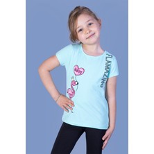 Toontoy Kids Toontoy Kız Çocuk Flamingo Desenli Taş Işlemeli Baskılı Tişört