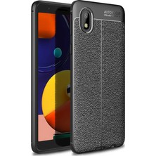 Coverzone Galaxy A01 Core Kılıf Niss Silikon Deri Görünümlü Siyah