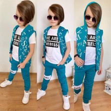 Quzucuk Kids Erkek Çocuk Harfler Baskılı Yelekli Takım