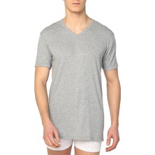 Gümüş 12 Adet Gri Renk V Yaka Kısa Kollu Fanila