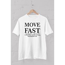 Blah Move Fast Slogan Baskılı Bisiklet Yaka Erkek Tişört