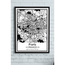 Postermanya Fransa Paris Harita Dekoratif Tasarım Çerçeveli Tablo