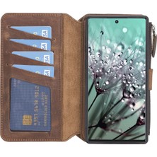 Burkley Samsung Galaxy Note 10 Antik Kahverengi Fermuarlı Deri Cüzdan Telefon Kılıfı