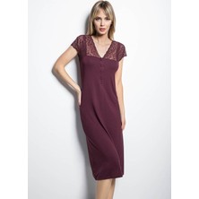 Monamise 18403 Kısa Kollu Gecelik  - Bordo