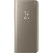 Nettech Samsung Galaxy G960 S9 Uyumlu Clear View Aynalı Kapaklı Kılıf Gold