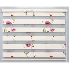 Asyhome Gelincik Desenli Zebra Perde Etek Dilimli