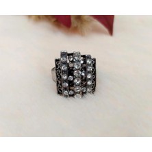 Hd Marketim Kadın Yüzük Otantik Eskitme Tasarım Taşlı Gri Ayarlanabilir Ölçü