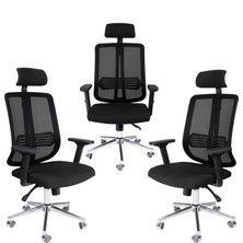 Dağ Ofis Dağofis Buenos Fileli Müdür Koltuğu Krom Alt Takım ve Tekerlekli 3’lü Set | Ofis Çalışma Koltuğu | Müdür Yönetici Koltuğu